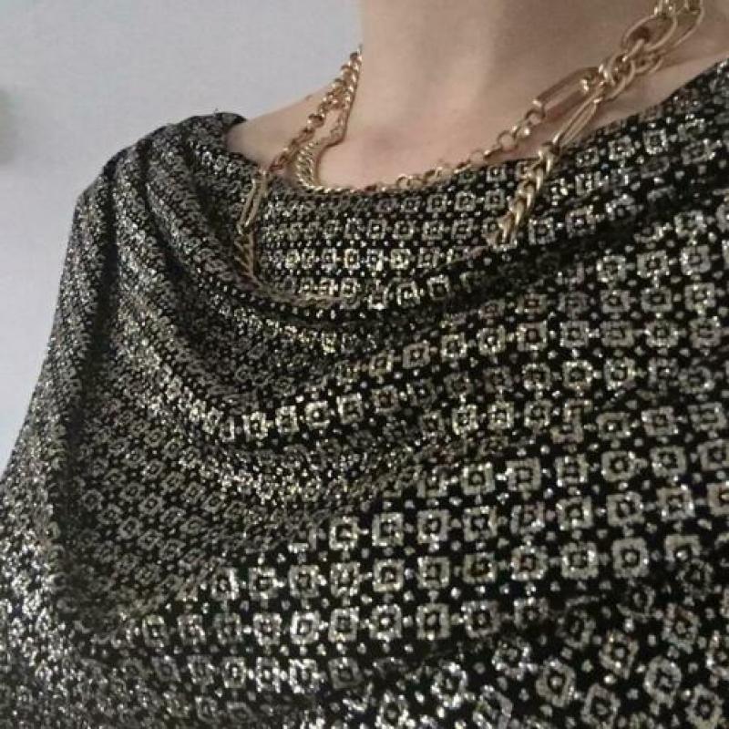 Vintage waterval top, 38. ZGAN! Goud, glitter, 70s, 80s boho