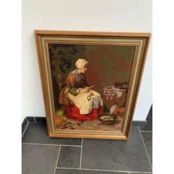 2 borduurschilderijen met lijsten