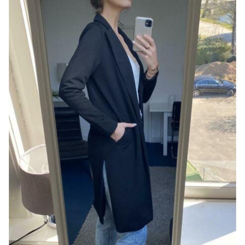 Zwarte zachte lange blazer colbert tricot maat S 36 ZGAN