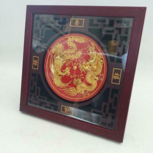 Schilderij Chinese gouden draken in baklijst
