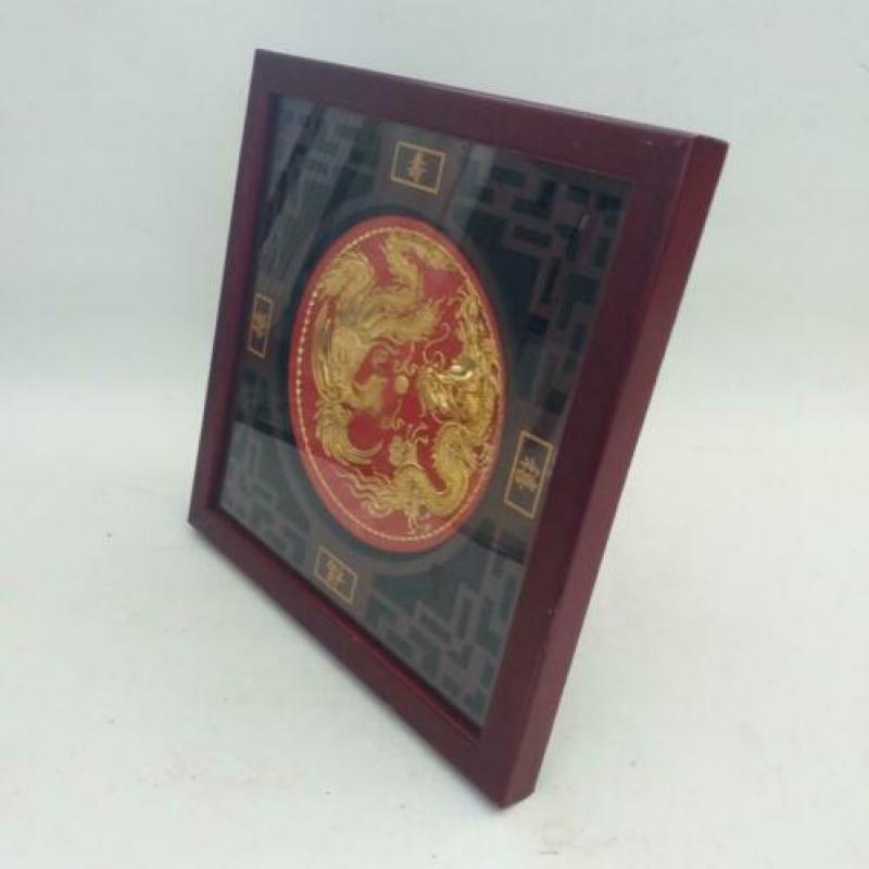 Schilderij Chinese gouden draken in baklijst