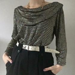 Vintage waterval top, 38. ZGAN! Goud, glitter, 70s, 80s boho