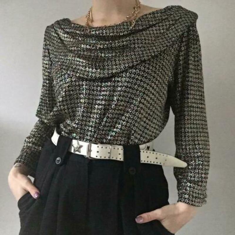 Vintage waterval top, 38. ZGAN! Goud, glitter, 70s, 80s boho