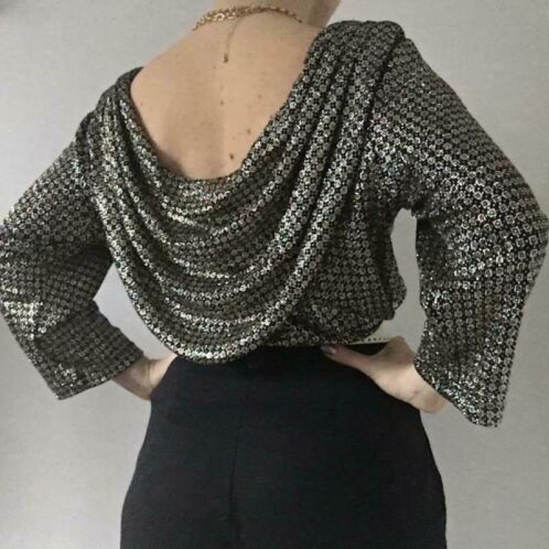 Vintage waterval top, 38. ZGAN! Goud, glitter, 70s, 80s boho