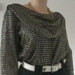 Vintage waterval top, 38. ZGAN! Goud, glitter, 70s, 80s boho