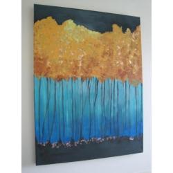 Abstract schilderij acrylverf en metaalblad
