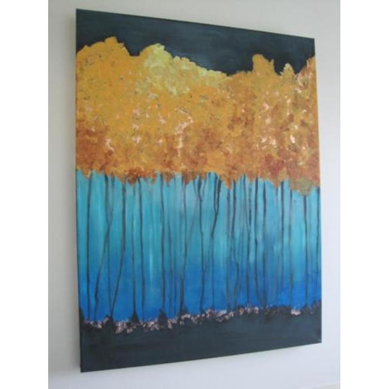 Abstract schilderij acrylverf en metaalblad