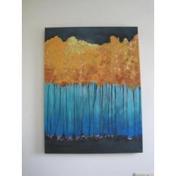 Abstract schilderij acrylverf en metaalblad