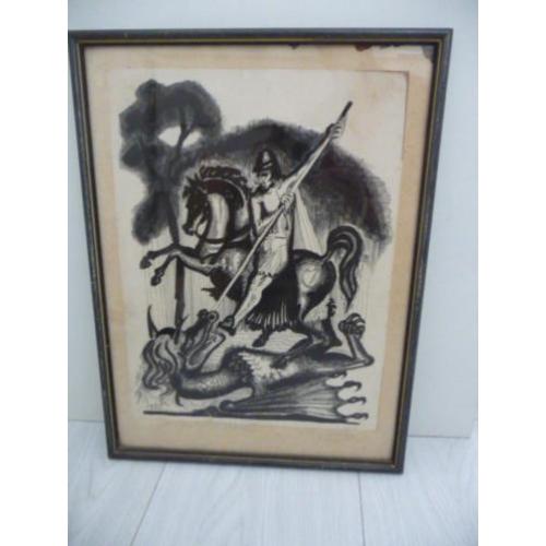 inkttekening - ST.JORIS MET DE DRAAK - Gijs Vlamings, 1945