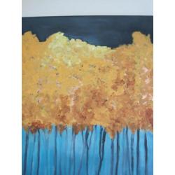 Abstract schilderij acrylverf en metaalblad