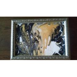Schilderij Pour Zwart - Wit - Goud met zilverkleurige Lijst