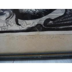 inkttekening - ST.JORIS MET DE DRAAK - Gijs Vlamings, 1945