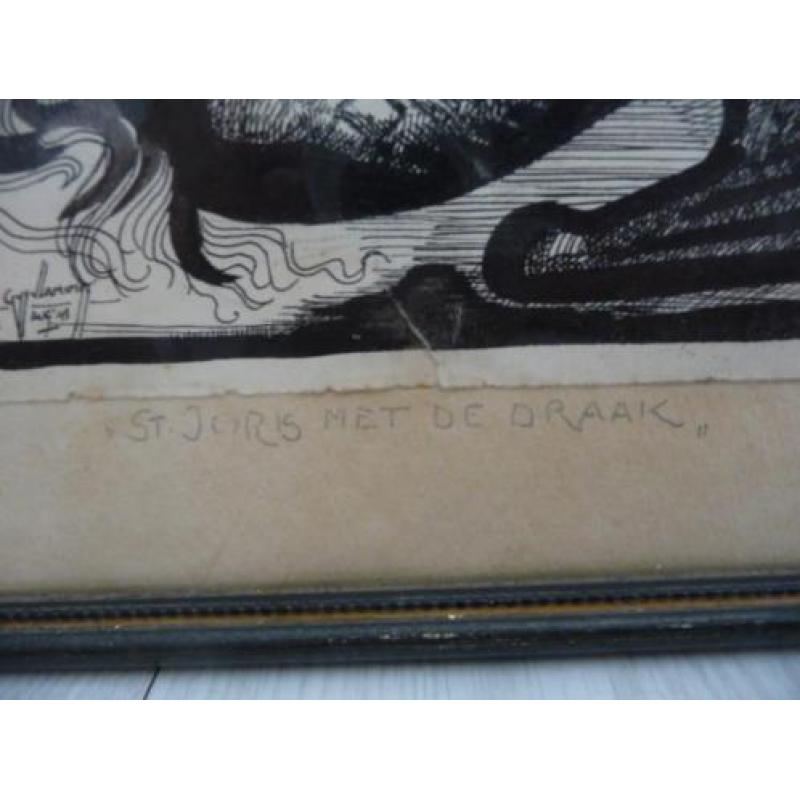 inkttekening - ST.JORIS MET DE DRAAK - Gijs Vlamings, 1945