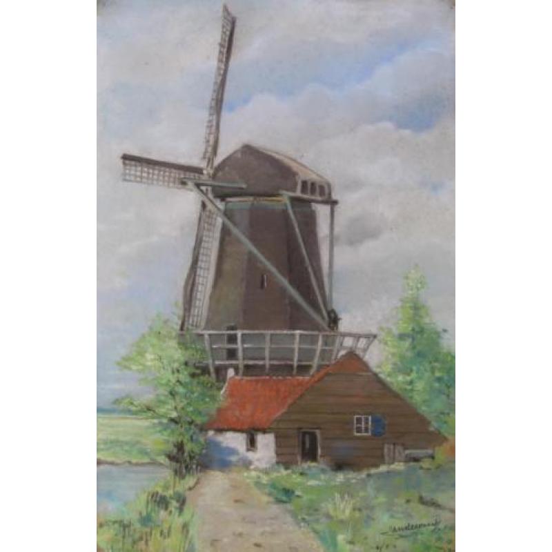 Jan de Waard: Mooie pastel van een molen uit 1937