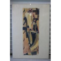 Abstracte tekening in plexiglas lijst 100 x 80 cm