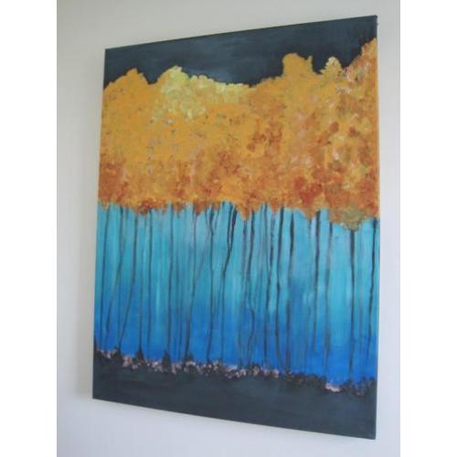 Abstract schilderij acrylverf en metaalblad