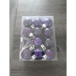 (mini) Kerstballen 25mm crème en paars