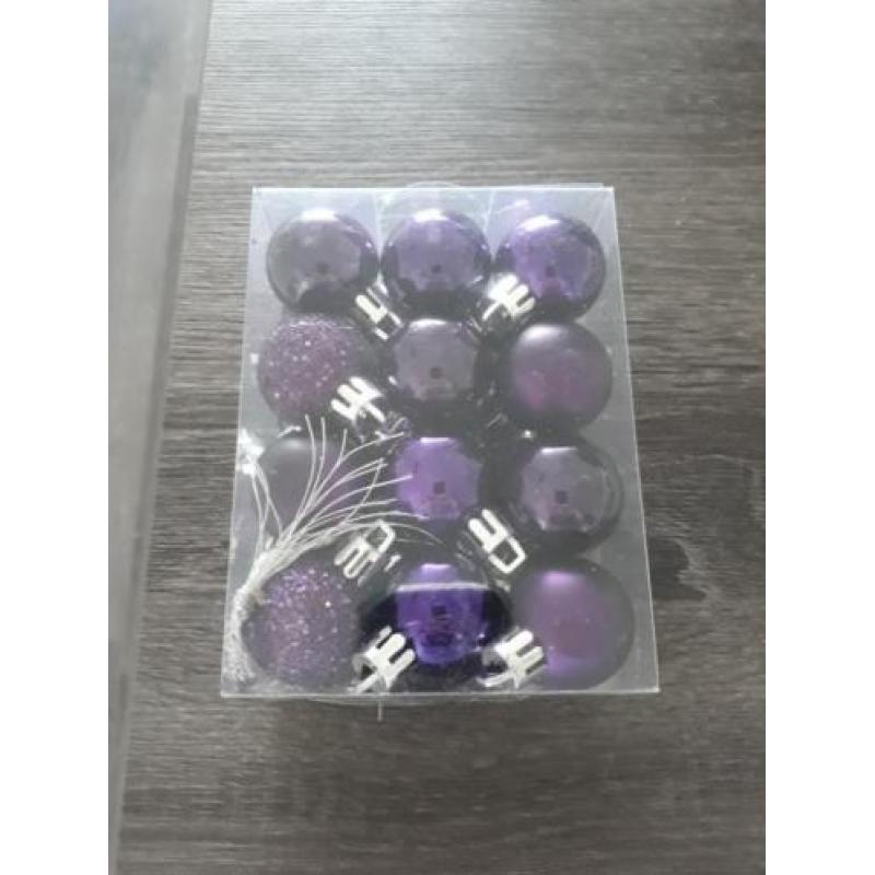 (mini) Kerstballen 25mm crème en paars