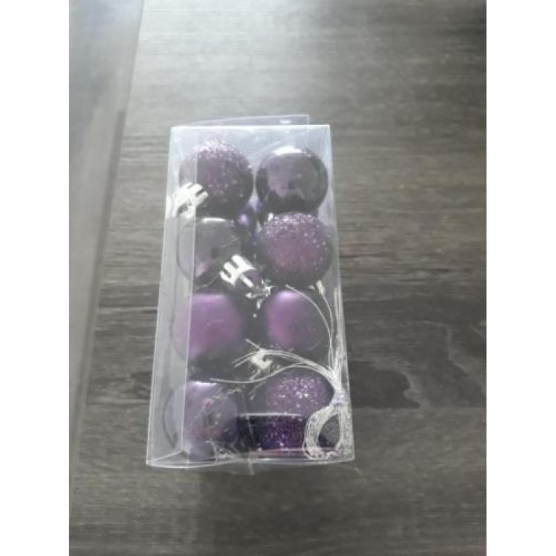 (mini) Kerstballen 25mm crème en paars