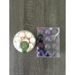 (mini) Kerstballen 25mm crème en paars