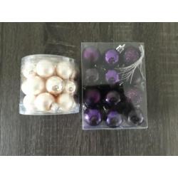 (mini) Kerstballen 25mm crème en paars