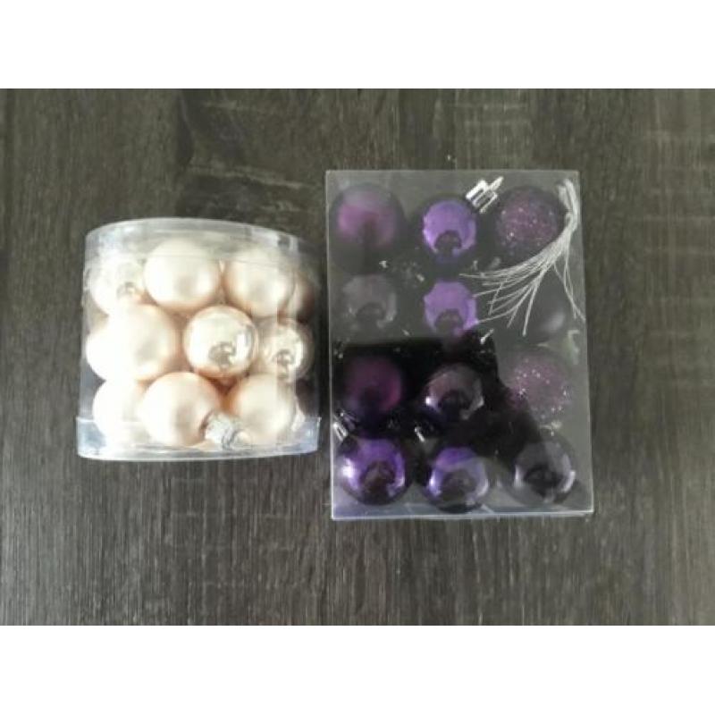 (mini) Kerstballen 25mm crème en paars