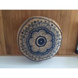 Ibiza Style poef netel stof blauw geborduurd 50x25