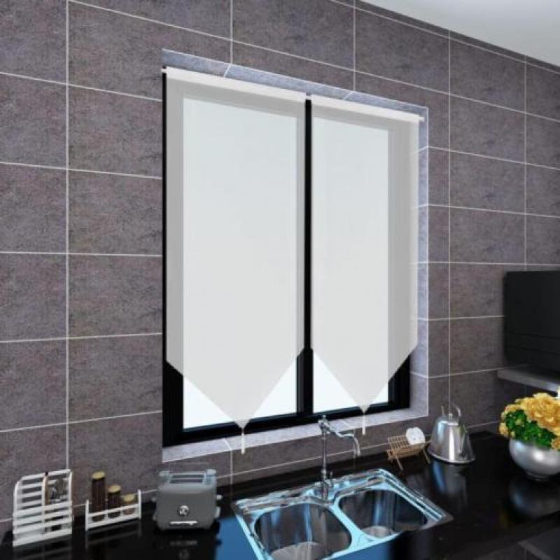 vidaXL 2 Keukenvitrages linnenachtig 60 x 120 cm wit