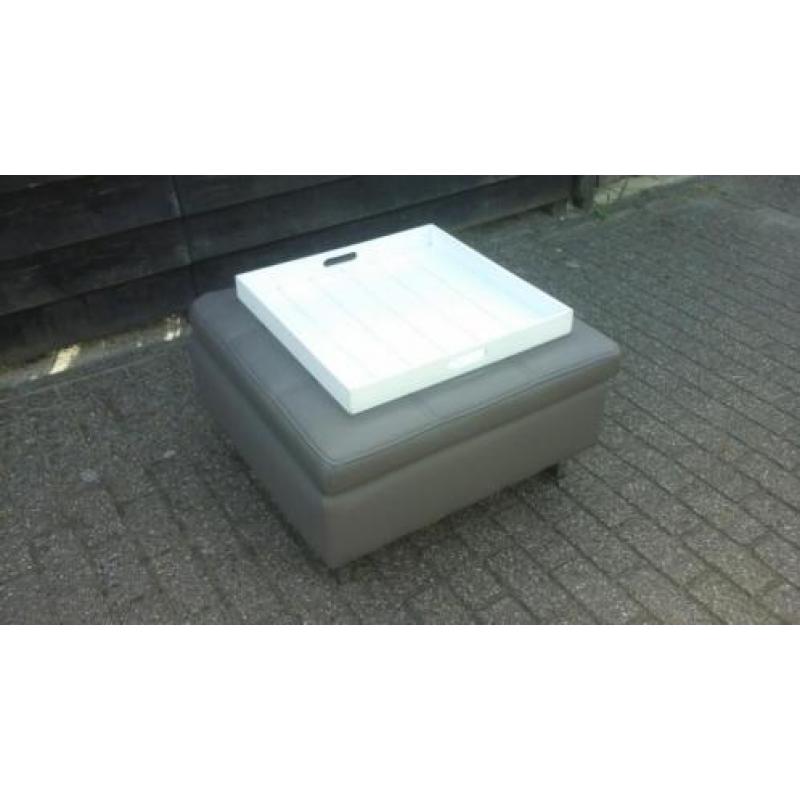 Salontafel Vierkante Grijze Hocker/Poef met Dienblad wit100%