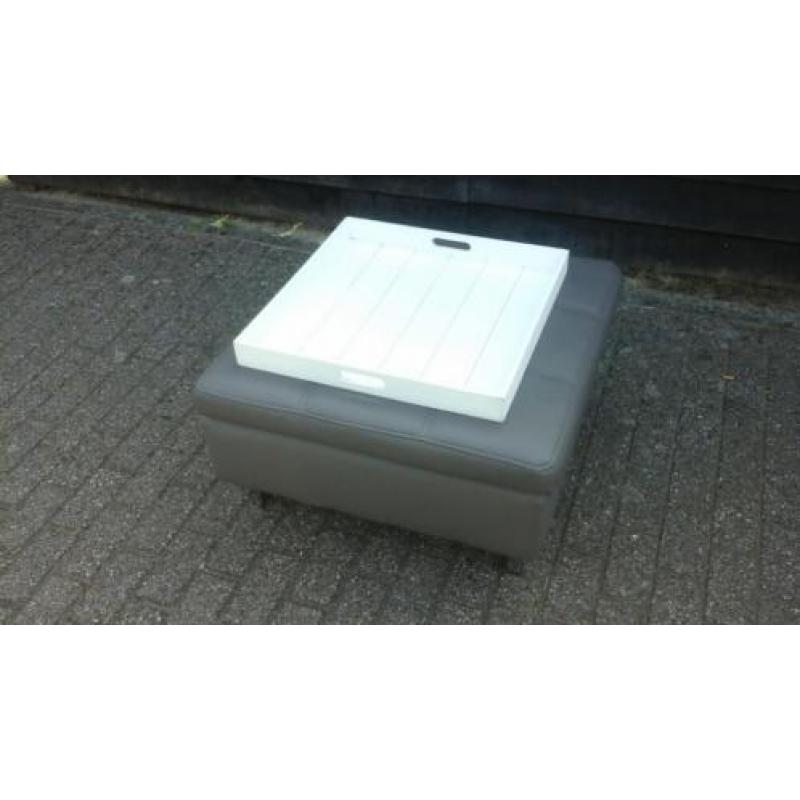 Salontafel Vierkante Grijze Hocker/Poef met Dienblad wit100%