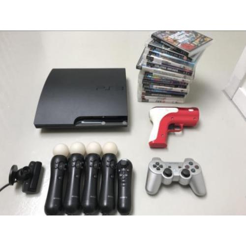 Playstation 3 + 4 PS Move & 2 Controllers + Cam + Game + Gun