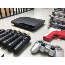 Playstation 3 + 4 PS Move & 2 Controllers + Cam + Game + Gun