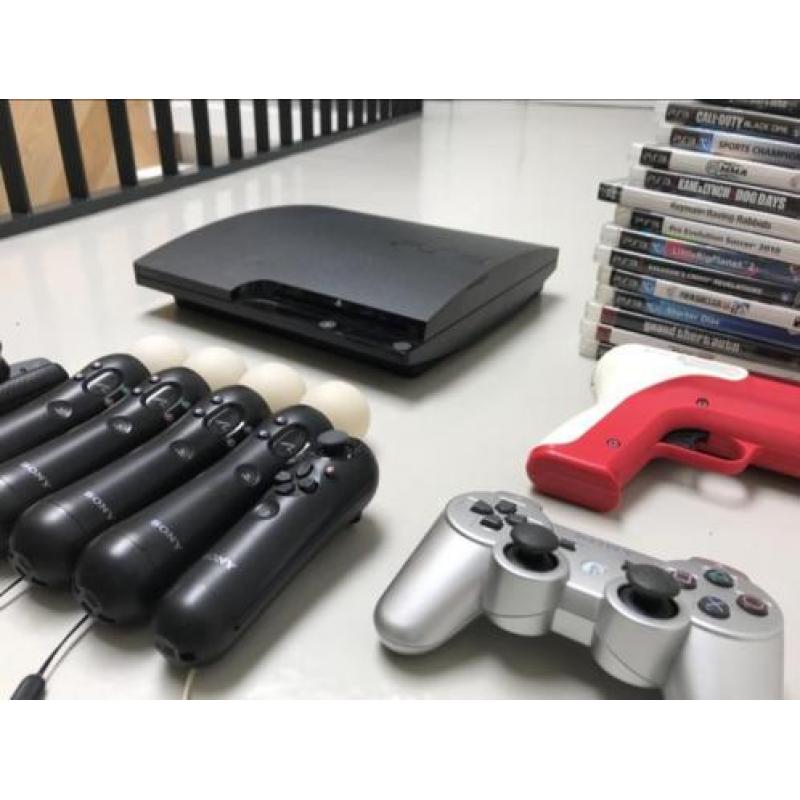 Playstation 3 + 4 PS Move & 2 Controllers + Cam + Game + Gun