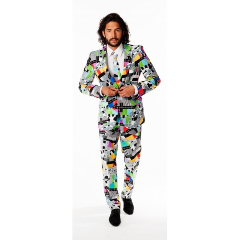 Luxe heren pak met televisie print