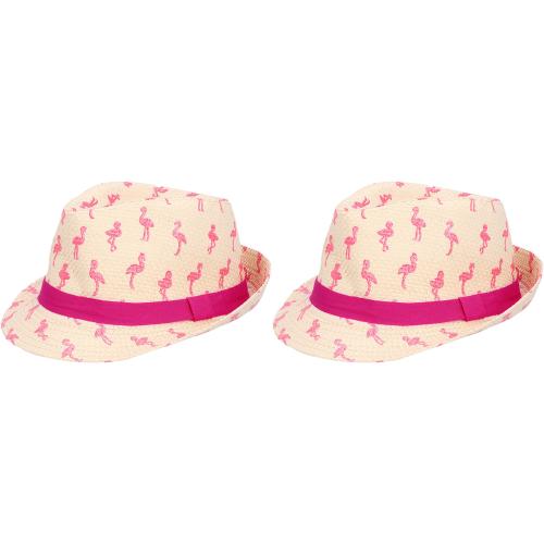 Boland Verkleed hoedje voor Tropical Hawaii party - 2x - Roze flamingo print - volwassenen - Carnaval