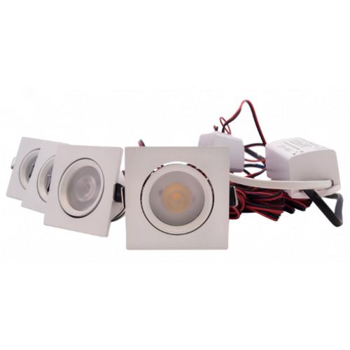 Set 4 x vierkante inbouwspot 4W wit