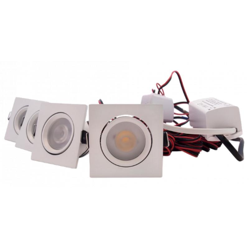 Set 4 x vierkante inbouwspot 4W wit